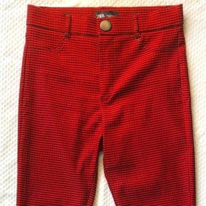Zara Red & Black Houndstooth Slim Fit Pants